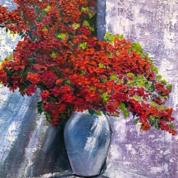 Картина под названием "Ваза с цветами" - Вера Матюк, Подлинное произведение искусства, Масло
