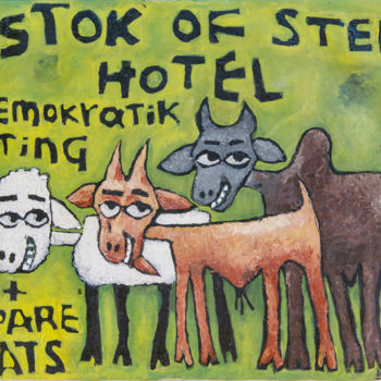 Painting titled "Stok of Stek Hotel" by Wycliffe Opondo, Original Artwork, Acrylic