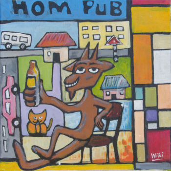 Pittura intitolato "Hom pub" da Wycliffe Opondo, Opera d'arte originale, Acrilico