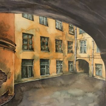 Painting titled "Питерский двор" by Elena Isadchenko, Original Artwork, Watercolor