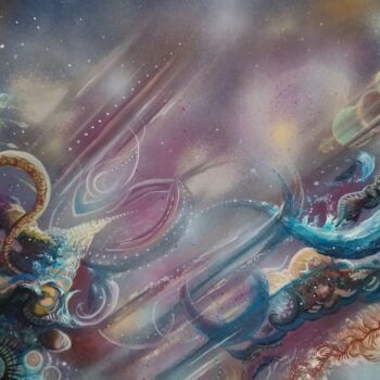 Peinture intitulée "Space invasion" par Xandare, Œuvre d'art originale, Huile