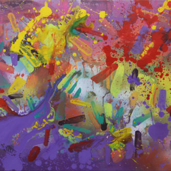 Картина под названием "fête 2" - Xav Abstract, Подлинное произведение искусства, Акрил Установлен на Деревянная рама для нос…