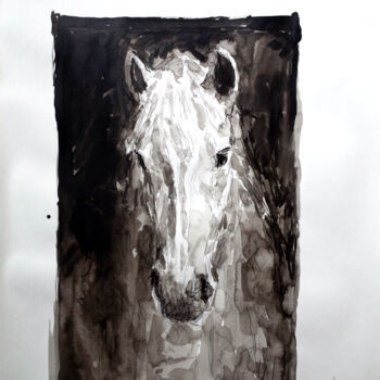 Painting titled "Cheval" by Xavier Auffret, Original Artwork, Ink
