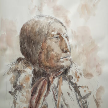 Peinture intitulée "INDIEN" par Xavier Auffret, Œuvre d'art originale, Aquarelle