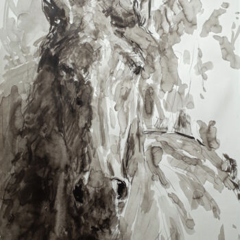 Peinture intitulée "PORTRAIT D’UN CHEVAL" par Xavier Auffret, Œuvre d'art originale, Encre