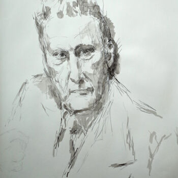 Painting titled "LUCIAN FREUD" by Xavier Auffret, Original Artwork, Ink