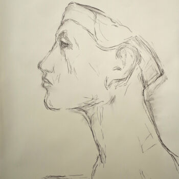 Drawing titled "TÊTE ÉGYPTIENNE" by Xavier Auffret, Original Artwork, Charcoal