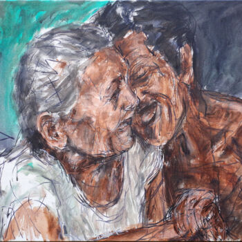 Malarstwo zatytułowany „COUPLE” autorstwa Xavier Auffret, Oryginalna praca, Akryl Zamontowany na Drewniana rama noszy