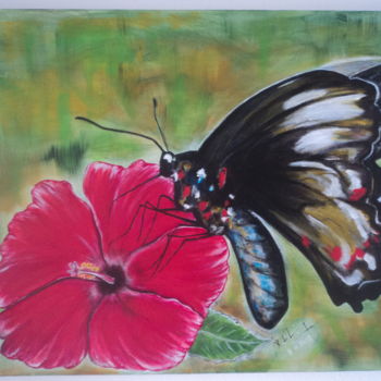 Peinture intitulée "papillon butinant l…" par Xavier De Lacaze, Œuvre d'art originale