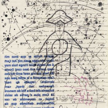 Gravures & estampes intitulée "Cosmographie #10" par Xavier Debeerst, Œuvre d'art originale, Monotype
