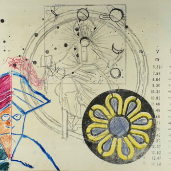 Gravures & estampes intitulée "Cosmographie #19" par Xavier Debeerst, Œuvre d'art originale, Monotype