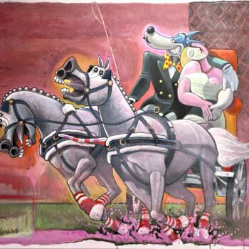 Картина под названием "Attelage de rêve" - Xavier Marabout, Подлинное произведение искусства, Масло Установлен на Деревянная…