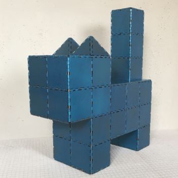 Sculpture intitulée "KITTEN POOCKIE Blue…" par Xaro, Œuvre d'art originale, Métaux
