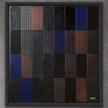 Sculpture titled "Blacks,Blues n’ Rus…" by Xaro, Original Artwork, Metals Mounted on Wood Panel