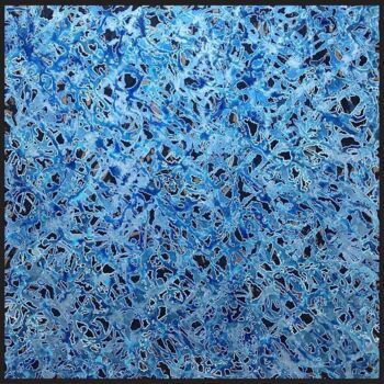 Painting titled "Blue Algae" by Xaro, Original Artwork, Acrylic Mounted on Wood Panel