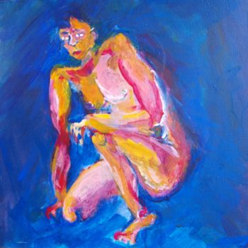 Painting titled "homme-sur-fond-bleu…" by Xavier Trobel, Original Artwork