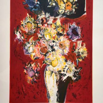Incisioni, stampe intitolato "Jarrón de flores" da Xavier Vase, Opera d'arte originale, Litografia