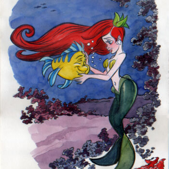 "The Little Mermaid" başlıklı Tablo Xavier Vives Mateu tarafından, Orijinal sanat, Suluboya