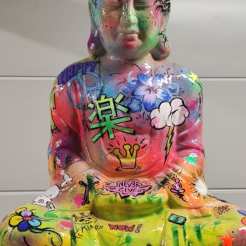 Sculpture intitulée "Buddha Street Art" par Xavier Wttrwulghe, Œuvre d'art originale, Résine