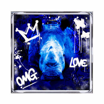 Arte digital titulada "Rhino Pop Art" por Xavier Wttrwulghe, Obra de arte original, Collages digitales Montado en Aluminio