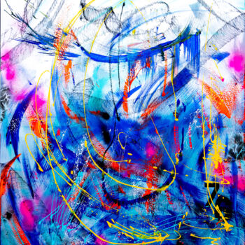 Картина под названием "Moyen Bleu" - Xavier Wttrwulghe, Подлинное произведение искусства, Акрил Установлен на Деревянная рам…