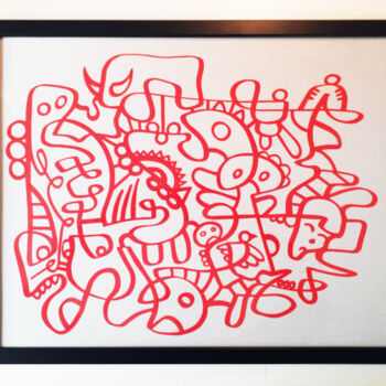 Malarstwo zatytułowany „RED BULL” autorstwa Xavier Cocheton, Oryginalna praca, Akryl Zamontowany na Karton
