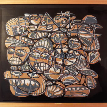 Painting titled "RAGE PARTY" by Xavier Cocheton, Original Artwork, Acrylic Mounted on Cardboard