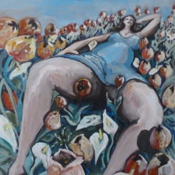 Ζωγραφική με τίτλο "bain de fleurs" από Xavier Marchand, Αυθεντικά έργα τέχνης, Ακρυλικό