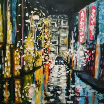 Painting titled "Nuit sous la pluie" by Xc.Painting, Original Artwork, Acrylic