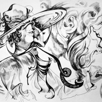 Disegno intitolato "Trevel" da Xenia Denisova, Opera d'arte originale, Inchiostro