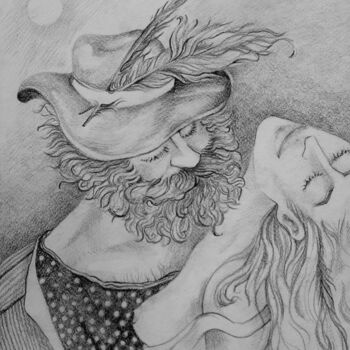 Drawing titled "Lovers" by Xenia Denisova, Original Artwork, Pencil