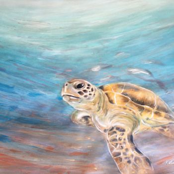 Peinture intitulée "TURTLE SWING - sea…" par Ksenia Lutsenko, Œuvre d'art originale, Aquarelle
