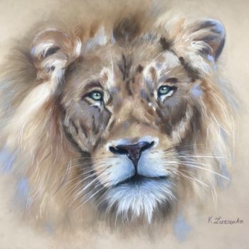 Drawing titled "THE KING - lion por…" by Ksenia Lutsenko, Original Artwork, Pastel