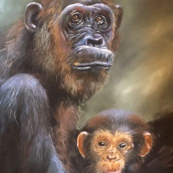 "Chimpanzees in the…" başlıklı Resim Ksenia Lutsenko tarafından, Orijinal sanat, Pastel