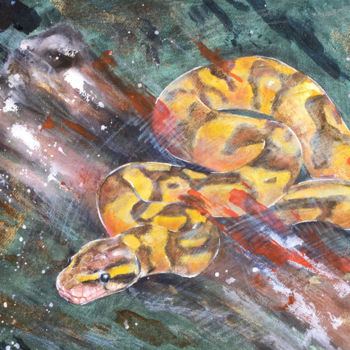 Painting titled "PATCHY - snake exot…" by Ksenia Lutsenko, Original Artwork, Watercolor