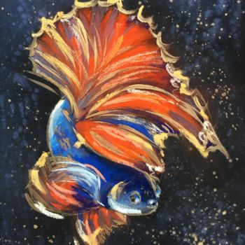 Pittura intitolato "GOLD FISH - Siamese…" da Ksenia Lutsenko, Opera d'arte originale, Pastello