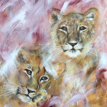 Pintura titulada "BROTHERS - lions cu…" por Ksenia Lutsenko, Obra de arte original, Acrílico