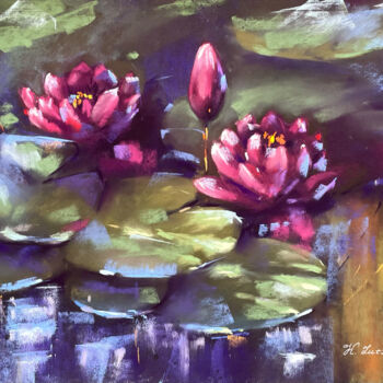 Drawing titled "Pond Lilies" by Ksenia Lutsenko, Original Artwork, Pastel