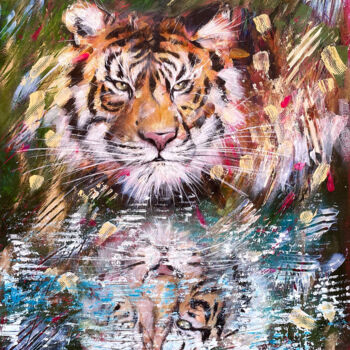 Painting titled "Tiger reflection" by Ksenia Lutsenko, Original Artwork, Acrylic