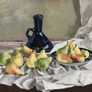 Painting titled "still life with pea…" by Xeyale Bedelova, Original Artwork, Oil