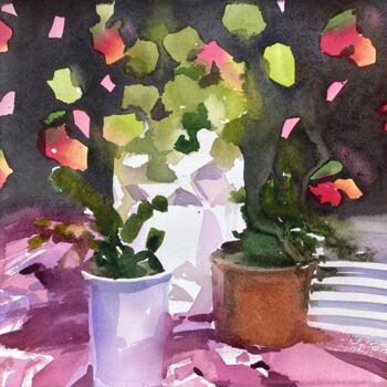 Painting titled "still life with flo…" by Xeyale Bedelova, Original Artwork, Watercolor