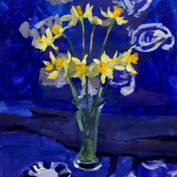 Painting titled "Daffodils" by Xeyale Bedelova, Original Artwork, Acrylic