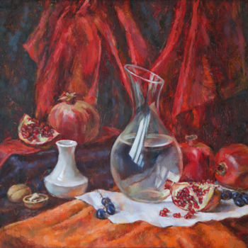 Painting titled "Цвет гранатов" by Anna Soroka, Original Artwork, Oil Mounted on Wood Stretcher frame