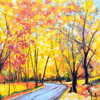 Peinture intitulée "Golden autumn" par Xi Chen, Œuvre d'art originale, Huile