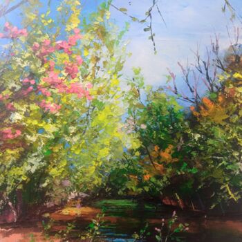 Картина под названием "It's spring again" - Xi Chen, Подлинное произведение искусства, Масло Установлен на Деревянная рама д…