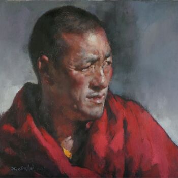 Painting titled "甘南男子" by Xiao Chuan Zhang, Original Artwork, Oil