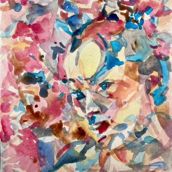 Malerei mit dem Titel "Person in flowers" von Xiao Han, Original-Kunstwerk, Aquarell