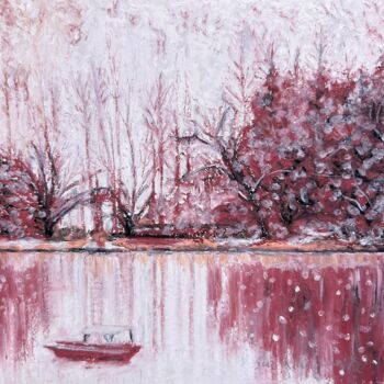 Peinture intitulée "The Lake Mirrors Se…" par Xiaolan Sun, Œuvre d'art originale, Huile