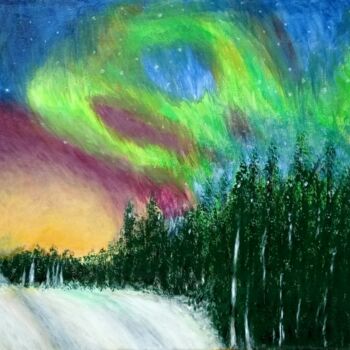 Painting titled "The northern lights" by Xiaomei Li, Original Artwork, Acrylic Mounted on Wood Stretcher frame