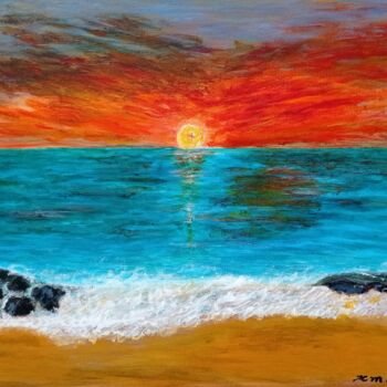 Pintura titulada "Sunrise on the beach" por Xiaomei Li, Obra de arte original, Acrílico Montado en Bastidor de camilla de ma…